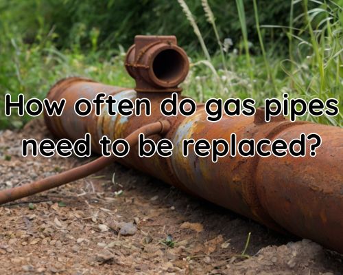 Close-up of a corroded gas pipe with flaking rust.