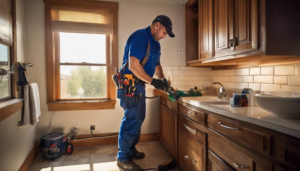 Team Of Plumbers Fixing Kitchen Drain Issues